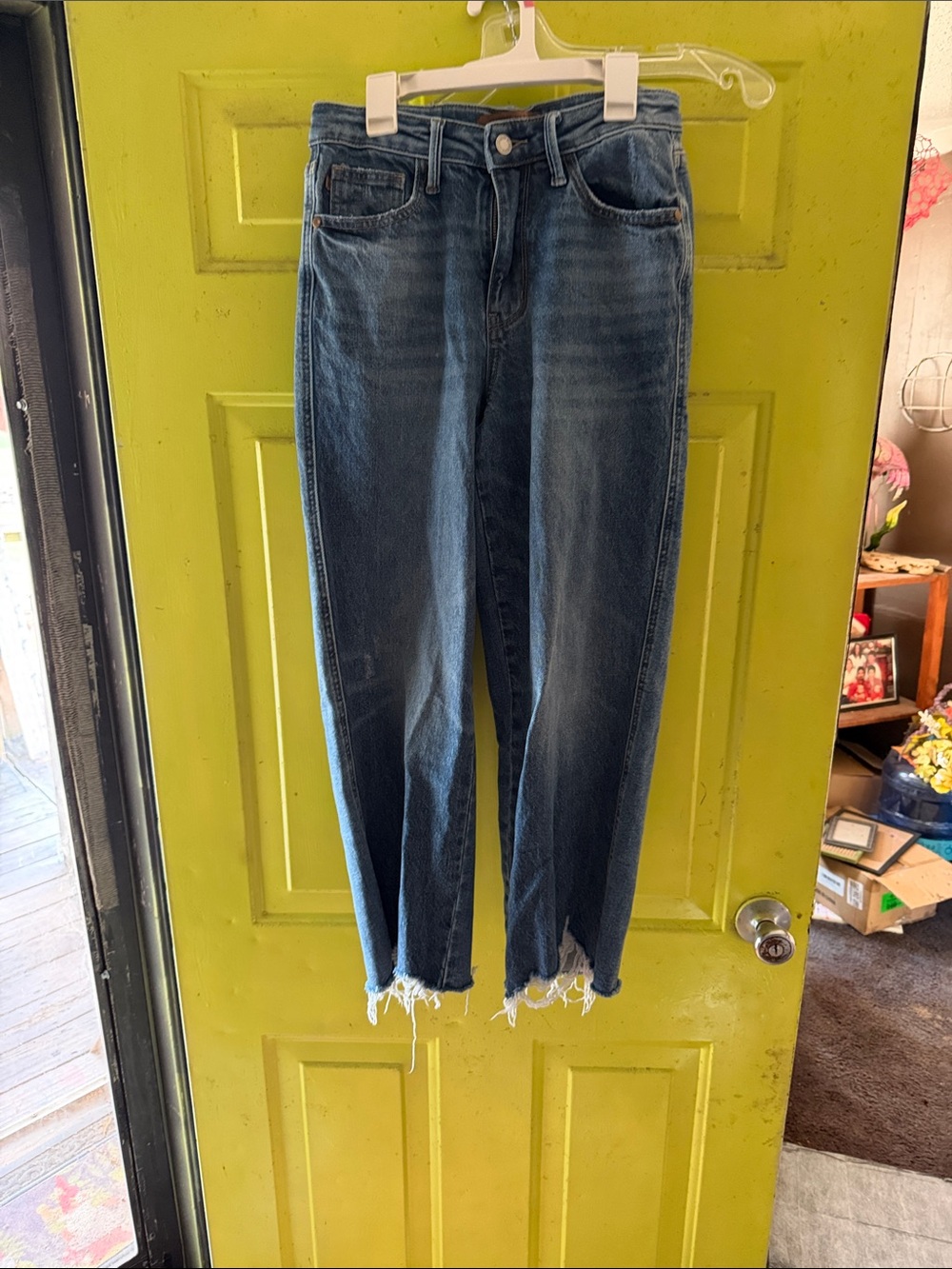 Judy Blue Dark Blue High-Rise Ankle Jeans with Raw Hem
